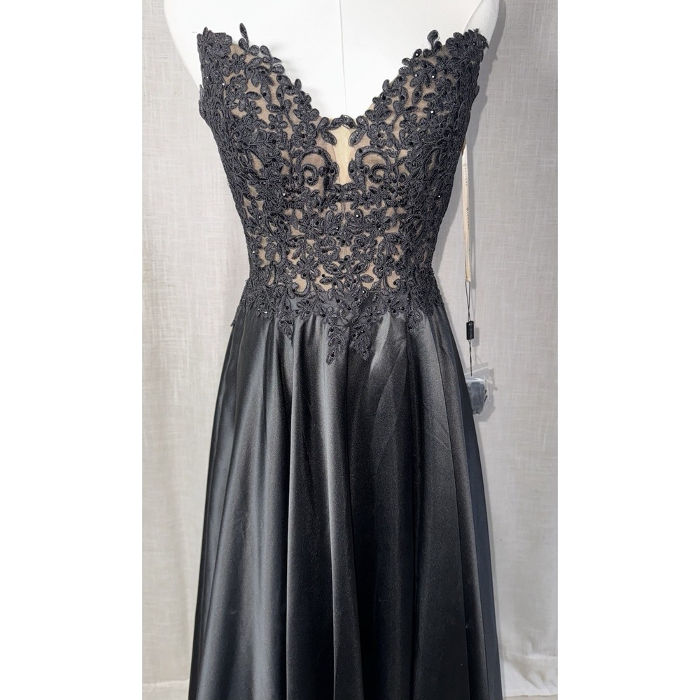 Faviana Black Lace Bodice Satin Strapless Formal Prom Gown Sz 2 Dress Whimsigoth